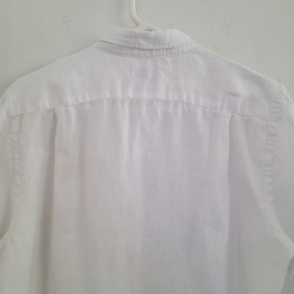 Lacoste Linen Short Sleeve Casual Button Down Cream White Sz Large Logo Beachy - Picture 8 of 16